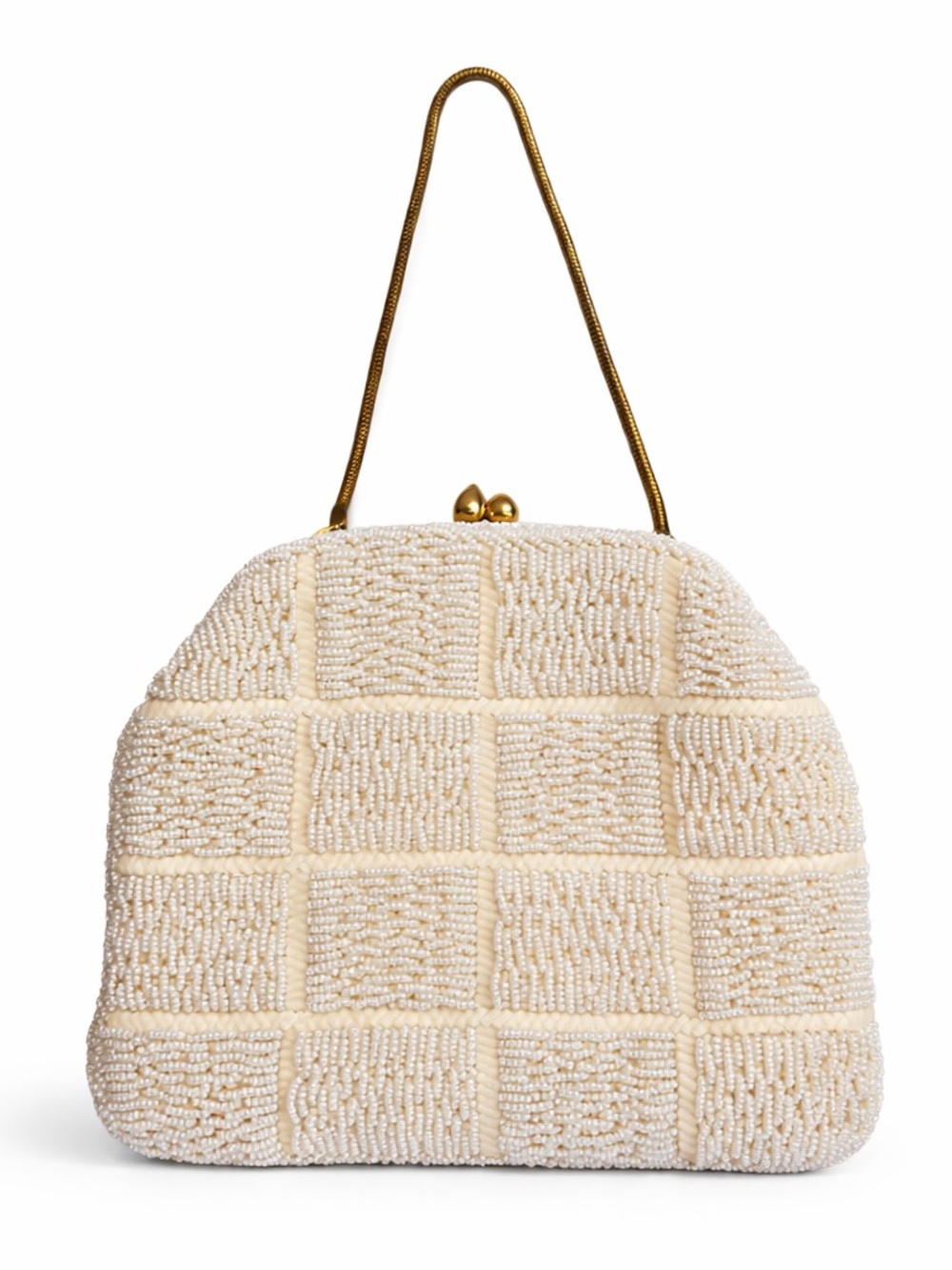 Vintage Stylecraft Miami White Beaded Clutch Gold Chain Evening Bag Bridal